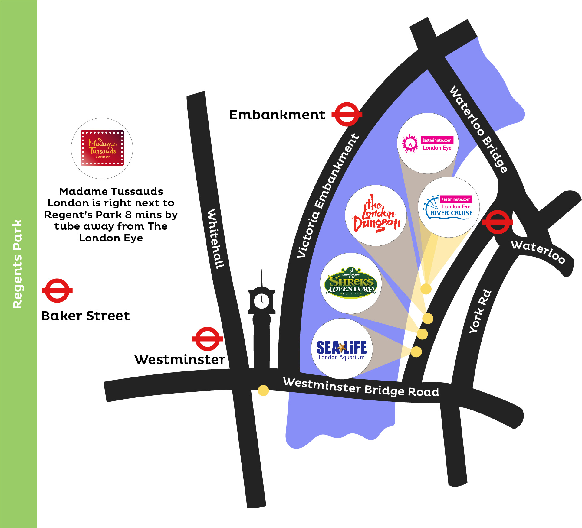 Southbank Map with Madame Tussauds