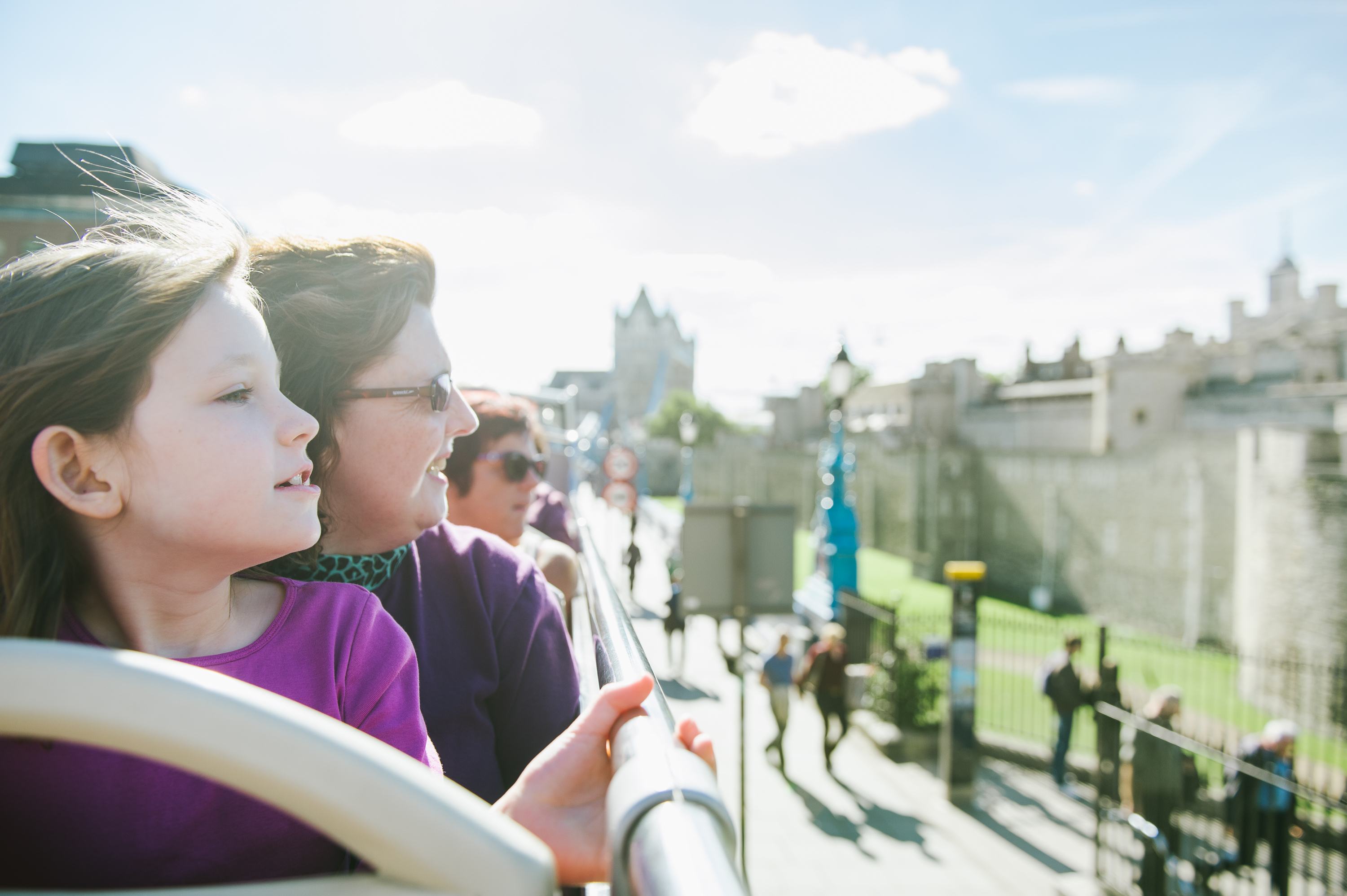 Family enjoying view of Tower of London from their Big Bus Tour 